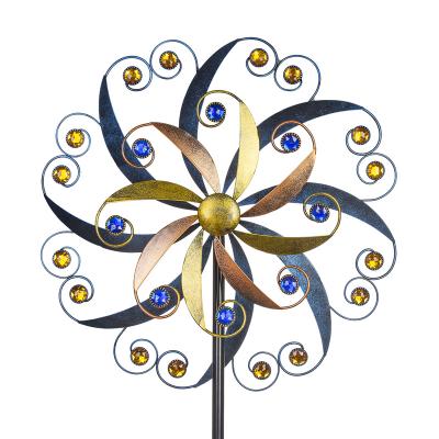 China Outdoor Vintage Metal Wind Spinner Large Wind Spinners Double Sided Wind Sculptures Metal Windmill For Garden Yard Decorums for sale