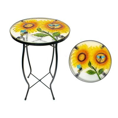 China Outdoor Convertible Side Tables, Small Round Sunflower Side Table, Modern Patio Side Table Butterfly Glass Side Table Living Room Furniture for sale