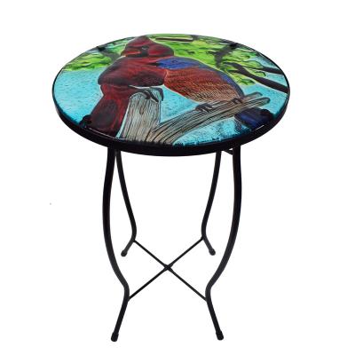 China Customized Coffee Tables Small Round Side Table Home Outdoor Patio Cardinal Glass Side Table For Garden Balcony Porch for sale