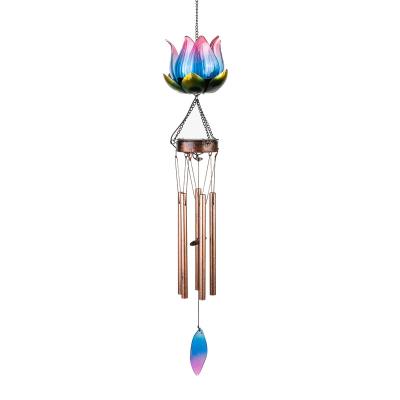 China Romantic Lotus Solar Wind Chimes for Outdoor Waterproof Hanging Wind Chimes with Metal Tubes Gardening Decor Unique Gift for sale