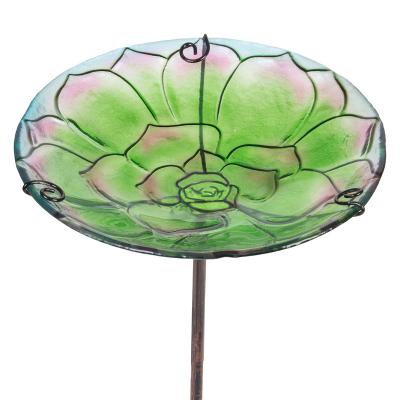 China Outdoor Morden Bird Bath, Lotus Glass Birdbath Bird Feeder with Metal Stake for Garden, Yard and Lawn Decor for sale