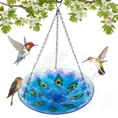 China Animal Hanging Outdoor Glass Bird Bath Vessel Bird Feeder Garden Patio Yard for sale