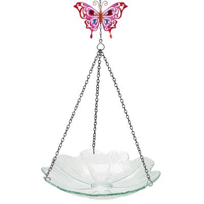 China Morden Bird Glass Bath Vessel Small Clear Lucite Outdoor Hanging Wild Bird Feeder For Garden Yard Decor for sale