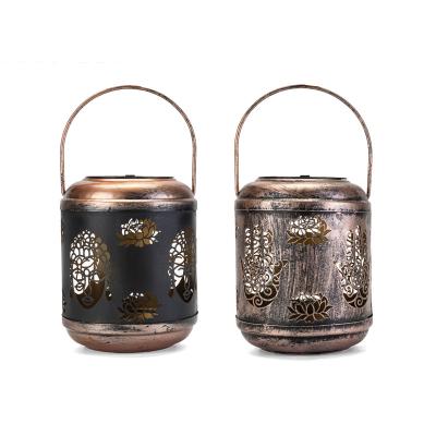 China Vintage 2 Pack Buddha Metal Hanging Outdoor Solar Lantern, Waterproof Solar Lights Chinese Lanterns, Zen Garden Decor, for Porch, Patio for sale