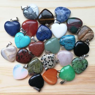 China DIY Fashional Beads Wholesale Matching Heart Shapes Natural Stone Pendants Quartz Amethyst Gemstone Charms Pendants For Jewelry Making for sale