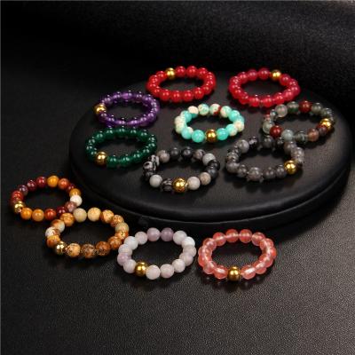 China DIY Fashional Bead Jewelry 4mm Adjustable Handmade Ring Retro Multi Color Elastic Crystal Natural Stone Beads Rings for sale