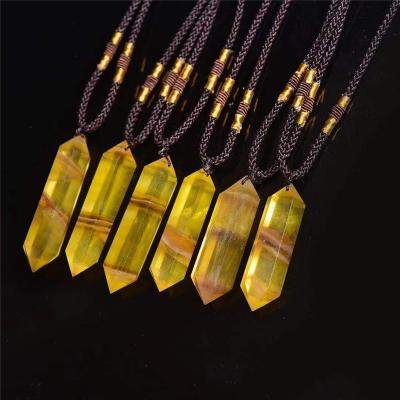 China Vintage Natural Blue Sandstone Hexagonal Prism Necklace Double Headed Hexagonal Prism Pendant Necklace for sale