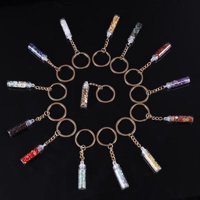 China Natural Demagnetization Stone Key Chain Mini Bottle Key Chain Crystal Agate Gravel Drift Bottle Key Chain Souvenir Gifts Promotion for sale