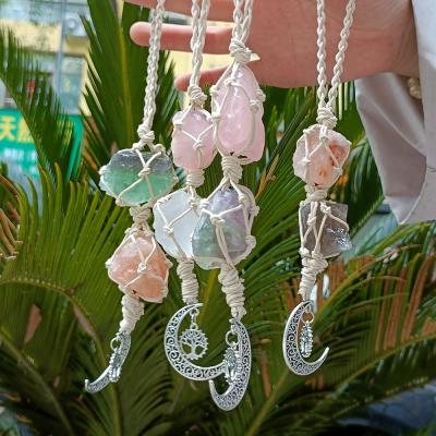 China China Healing Moon Shape Star Moon Tree of Life Crystal Stone Color Woven Car Accessories Pendant Jewelry for sale