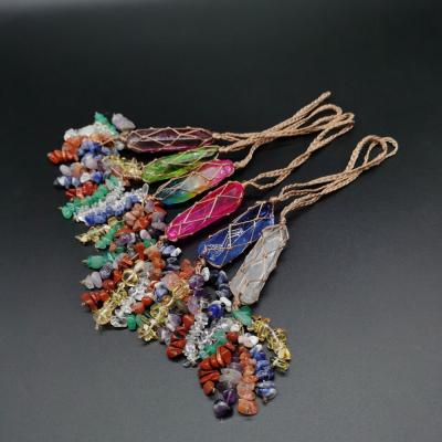 China Car Pendant Cube Crystal Pendant 7 Chakras Net Energy Natural Healing Stone Woven From China Wholesale For Decoration for sale