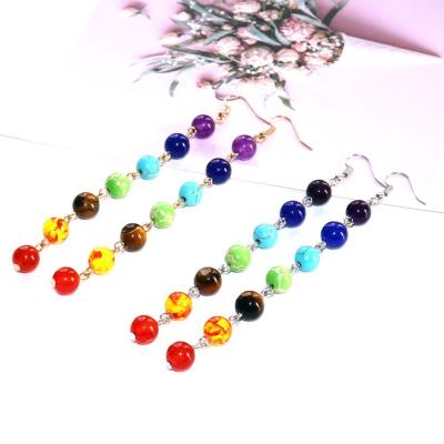 China DIY Fashional Beads New Silver Needle Colorful Agate Earrings Round Beaded Natural Stone Dangling Earrings Buddha Handmade Bead Tassel Earrings for sale