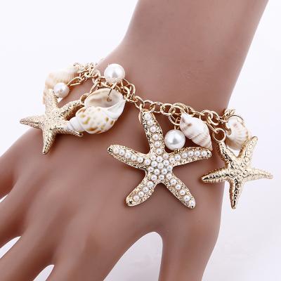 China Vintage Lucky Bohemia Beach Ocean Jewelry Starfish Conch Summer Adjustable Sea Shell Bracelet For Women for sale