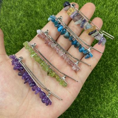 China Daily Natural Stone Polished Hair Clips Pins Colorful Crystal Spring Hair Clips Hair Accessories for sale