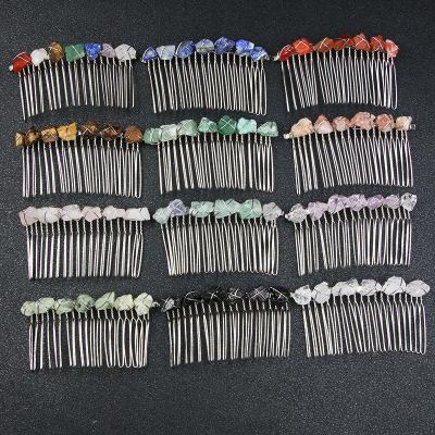 China China Style Retro Gravel Antique Natural Hair Comb Colorful Healing Crystal Hair Comb Hair Accessories For Women Girls for sale