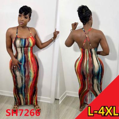 China SH7266 washable new plus size European and American women's suspender printed dress plus size dress for sale