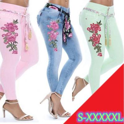 China New Style 609 Wholesale Breathable High Waist Embroidered Tight Stretch Women Custom Pants for sale