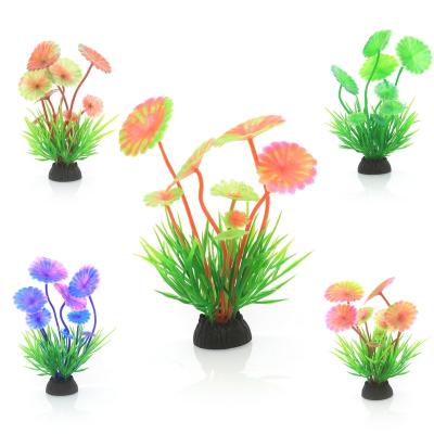 China Viable Artificial Plastic Accessories Aquatic Plants Aquarium Water Grass Flower Decor Multicolor Plastic Landscape for sale