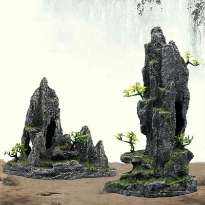 China Viable Antique Style Rock Garden Accessories Aquariums Artificial Stone Mountain Opens Aquarium Resin Decorations for sale