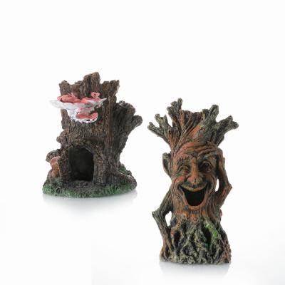 China New Design Aquarium Accessories Resin Viable Tree Root Cute Man Tree Cave Wooden Resin Opens Landscape Decorations for sale