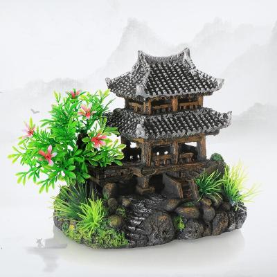 China Realistic Viable Aquarium Landscape Decoration Style Building and Accessories Resin Antique Resin Opens Decor Fish Tank for sale