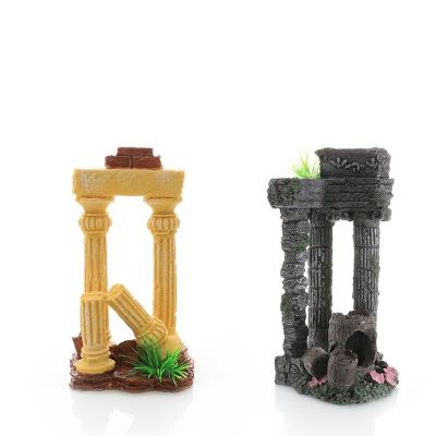 China Viable Aquarium Tank Landscape Decoration Open Resin Roman Column Artificial Resin Accessories For Fish Play for sale