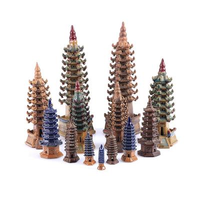 China Sustainable New Design Crafts Ceramic Aquarium Landscaping Ornaments Ceramic Hexagonal Pagoda Aquarium And Accessories for sale