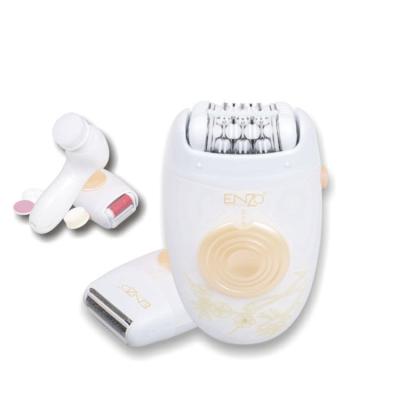 China Hotel ENZO New style 8 in 1 rechargeable battery lady shaver and brush lady cheap facial cleaning electric epilator beauty set for sale