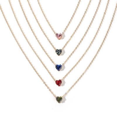 China Environmental Friendly Simple Necklace Jewelry Necklace Colorful Zircon Diamond Heart Necklace for sale