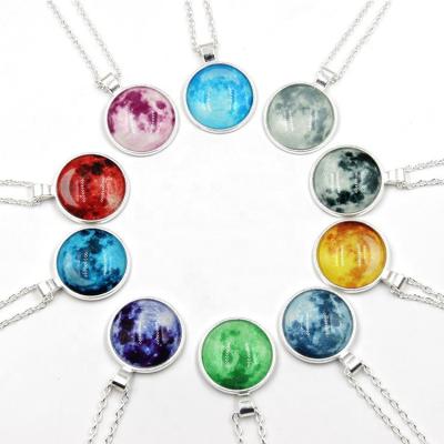 China 2019 New Arrival Environmental Friendly Handmade Glass Necklace Full Moon Pendant Necklace Glow Dark Necklace Jewelry for sale