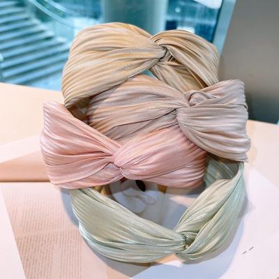 China Women Summer Soft Girls Geometric Wide Pleated Cross Knotted Headband for sale