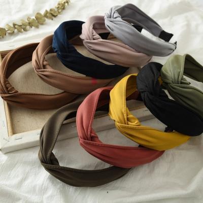 China Korea New Eco-Friendly Version Of Cloth Ins Headband Solid Color Headbands Hand-tied Cross Hair Band for sale