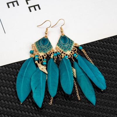 China High Quality Vintage Style Feather Ethnic Women's Tassel Bohemian Earrings for sale