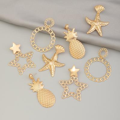 China Gold personality starfish pineapple geometric earrings women's jewelry nickel free stud earrings for sale