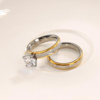 China New Unfading Two Piece Stainless Steel Couple Rings For Weddings And Engagements for sale