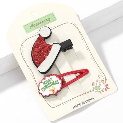 China 2021 Eco-friendly Christmas Hairpin Christmas Letter English Hat Hair Clip for sale