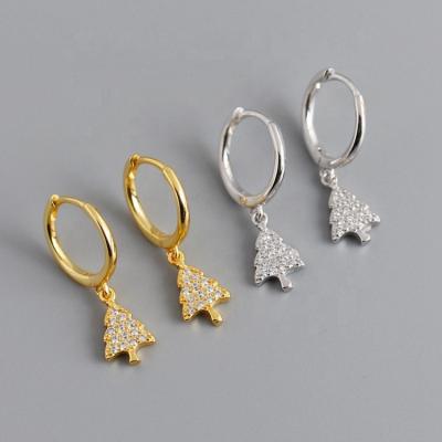 China Environmental hot sale s925 sterling silver gold earring Christmas tree earring with rhinestones for sale