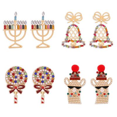 China Eco-Friendly Luxury New Christmas Series Cute Candlestick Lollipop Earrings Faux Stone Of Gifts Dangle Earring for sale