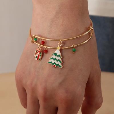 China Christmas Tree Retractable Pendants Women's Christmas Tree Bell Snowflake DIY Bracelet Wire Cable Christmas Bracelets for sale