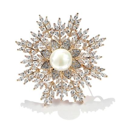 China Environmental Friendly High-grade Copper Zircon Brooch Micro-Inlaid Corsage Pins Crystal Flower Brooch Christmas Gift for sale