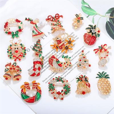 China New Environmentally Friendly Cartoon Elk Bell Corsage Fun Socks Christmas Eve Decoration Badge Rhinestone Christmas Brooch for sale