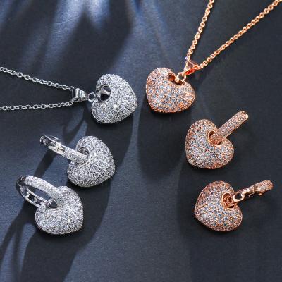 China Non-fading/Anti-allergic Elegant Fashion Earrings Necklace Set Diamond Zircon Heart Jewelry Set for sale