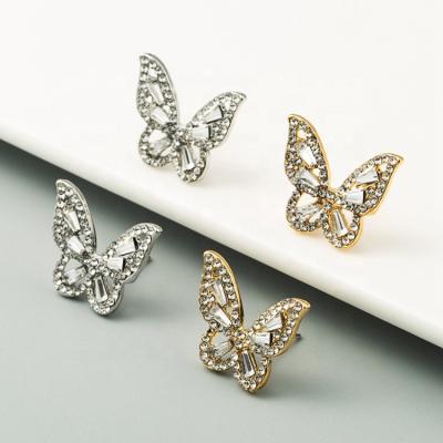 China 2020 Top Quality Hollowed-out Gold and Silver Butterfly Crystal Earrings with Rhinestone for sale