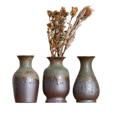 China High Temperature Firing Wabi-Sabi Oriental Small Ceramic Vase With Bronze Glaze For Plant Janpandi Hydroponic Antique Rustic Vase For Flowers Ikebana for sale