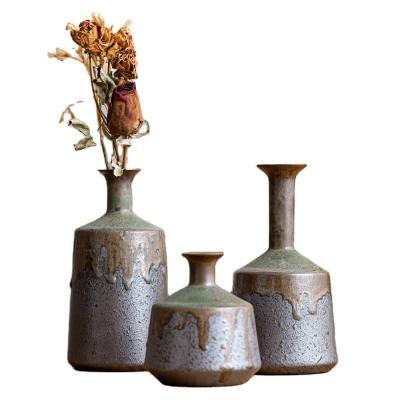 China Wholesale High Temperature Firing Ceramic Vase With Green Bronze Luster For Hotel Home Decoration Janpandi Antique Rustic Vase For Flowers Ikebana for sale