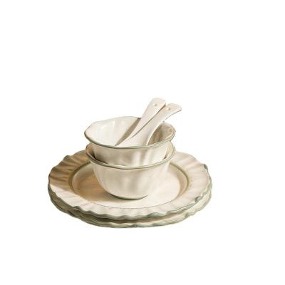 China Sesame Style Viable Ceramic Lace Tableware Nordic Style Bowl And Dish Combination Dish Set for sale