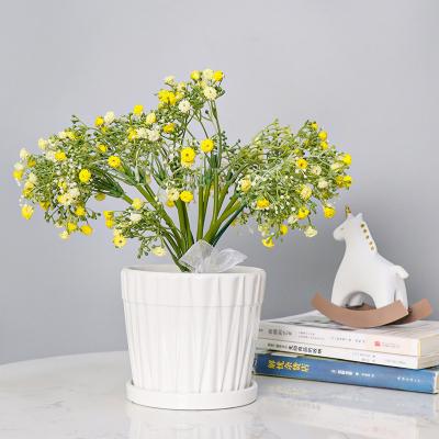 China Not easy to deform NEW 2023 ceramic flower pot wholesale succulent white striped minimalist creative desk decoration for sale