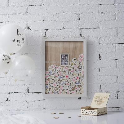 China Wooden Drop Top Frame Sign Book With 100PCS Wooden Hearts for sale