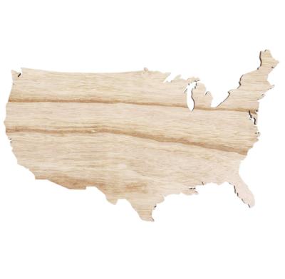 China Europe USA Map Laser Cutout Unfinished Wood Slice Shape Wood DIY Product For Arts And Craft for sale