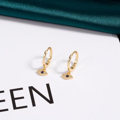 China 2021 Hiphop Fashions Women's 18k Gold Plated Drop Earrings Jewelry 925 Sterling Silver Evil Eye Hoop Earrings for sale