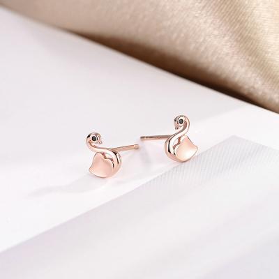 China New Trendy Fashion 925 Sterling Silver Cute Swan Heart Stud Earrings Gold Plated Jewelry 2021 For Women for sale